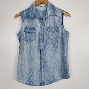 Japna chambray sleeveless top button up medium